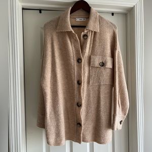 Mango oversized button down, collared sweater. Size XS